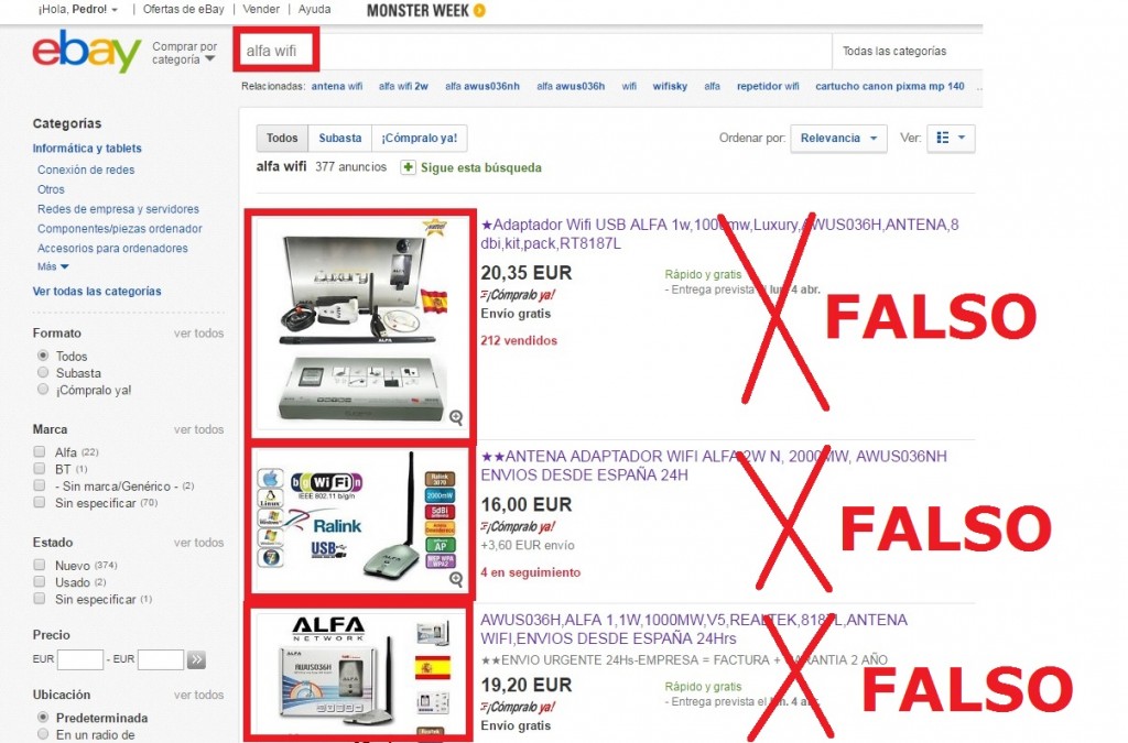 EBAY lista productos falsos ALFA