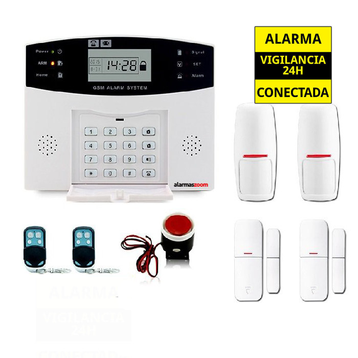 Kit Alarma Hogar AZ028 2 GSM Castellano Detectores movimiento Sensor apertura