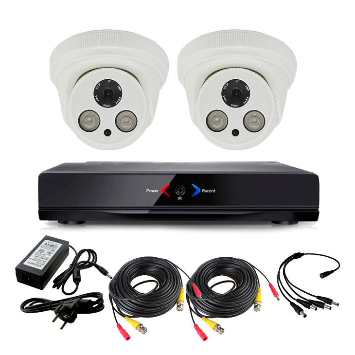 Kit 2 cámaras de vigilancia domo con grabador, HDD, switch poe