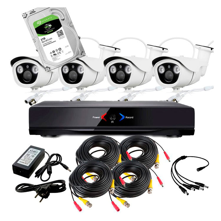 Kit de vigilancia de 4 cámaras Full HD con grabador (cable coaxial + disco  duro 1TB + cartel) - tpvcenter