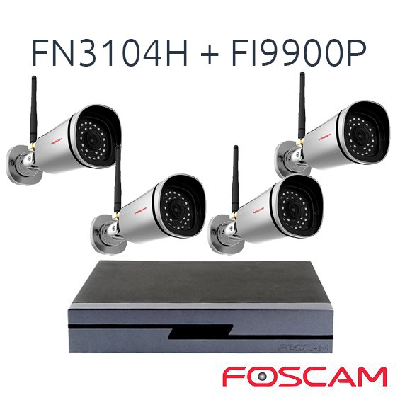 4 Camaras IP Foscam FI9900P con Grabador NVR FN3104H