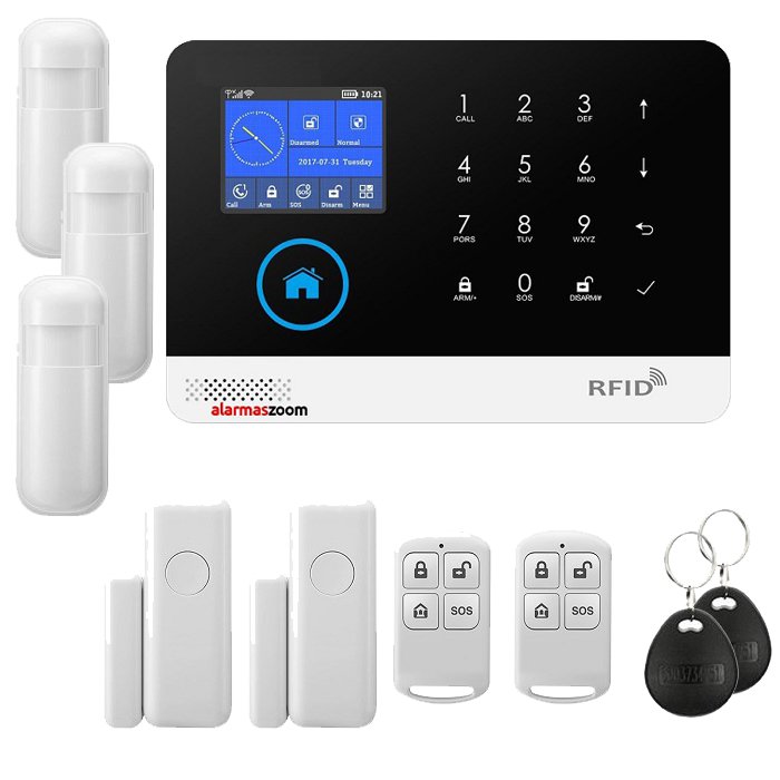 Alarma para casas WiFi GSM compatible camara IP lector RFID Negra Sin Cuotas AZ034 3 PIR