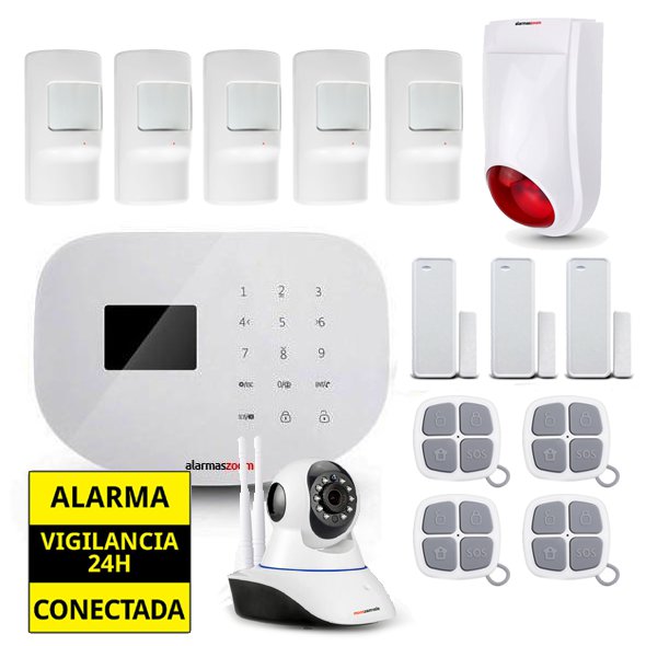 Alarma Hogar WiFi AZ020 Camara vigilancia Sirena exterior 5 Detectores movimiento 4 Remotos