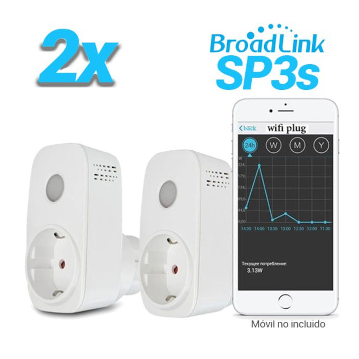 Broadlink SP3s Kit 2 Enchufes WiFi con medidor consumo electrico Control remoto