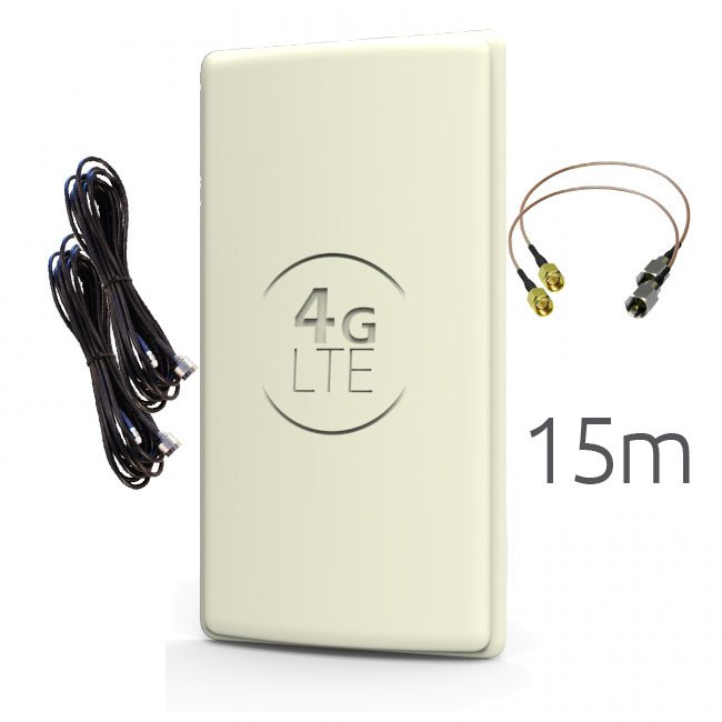 Antena Panel 4G Wonect Exterior Mimo 48dBi Pigtail 15 metros cable