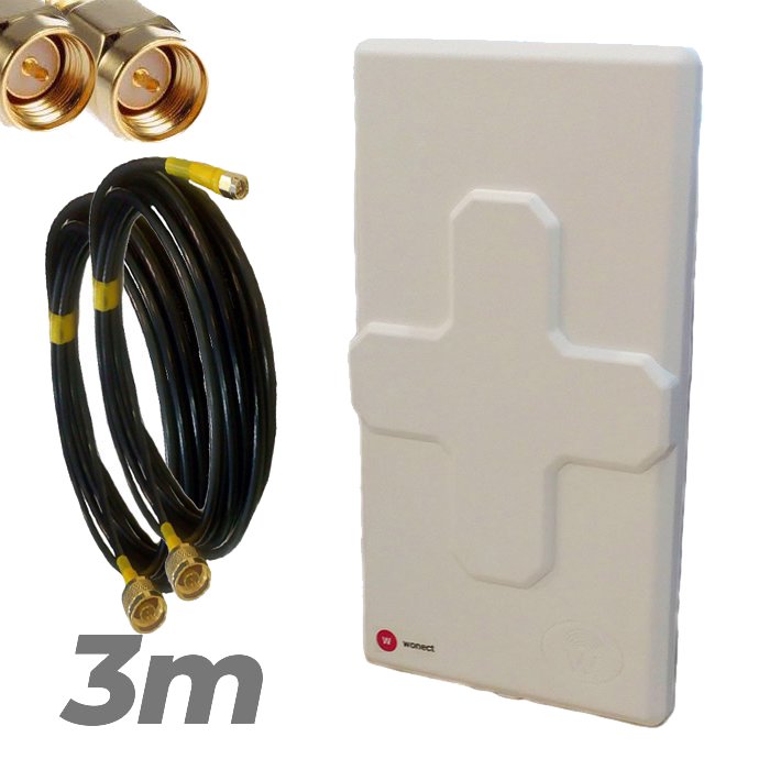 Antena 4G Wonect 50dBi Blanca Conectores N MiMo Multibanda Largo alcance Pigtail 3 metros