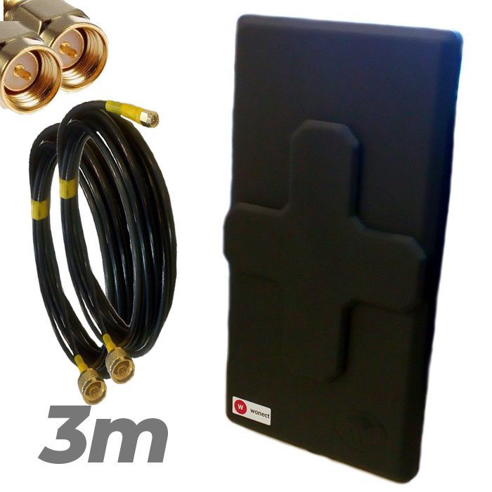 Antena 4G Wonect 50dBi Negra Conectores N MiMo Multibanda Largo alcance Pigtail 3 metros