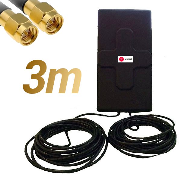 Antena 4G Wonect 50dBi Negra Exterior 3 metros Cable Conector SMA Macho Integrado