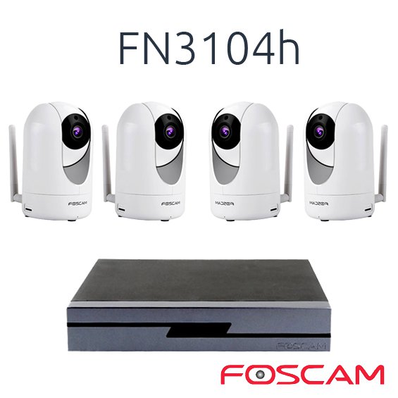 4 Camaras WiFi Foscam R2 con Grabador NVR FN3104H