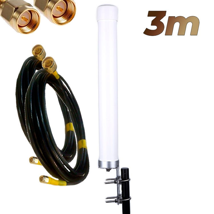 Antena 4G Wonect Omni 22dBi LTE Exterior MiMo Conectores N Pigtails 3 metros SMA Macho