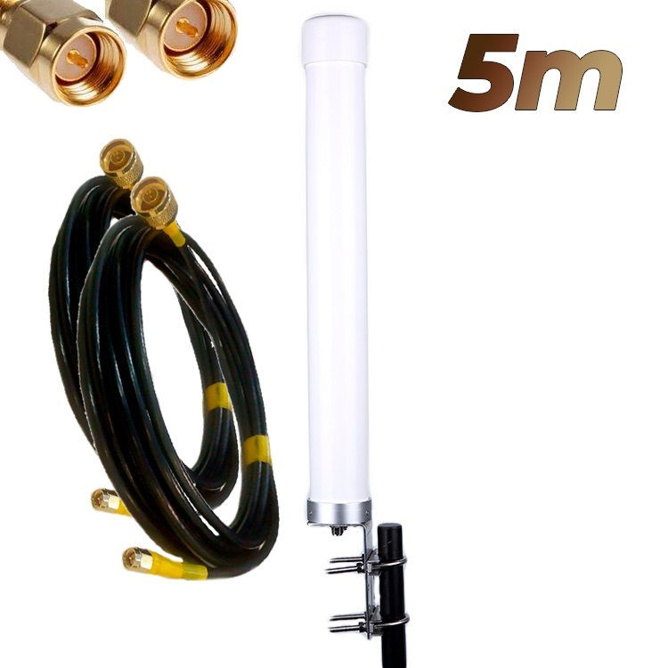 Antena 4G Wonect Omni 22dBi LTE Exterior MiMo Conectores N Pigtails 5 metros SMA Macho