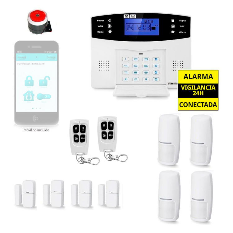 Kit Alarma Hogar AZ017 GSM Camara de vigilancia interior 3 Detectores  movimiento 38