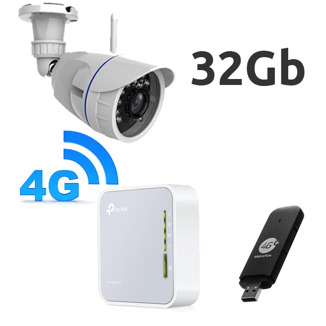 Kit vigilancia 4G Camara exterior 32Gb memoria y modem 4G para conexion sin router