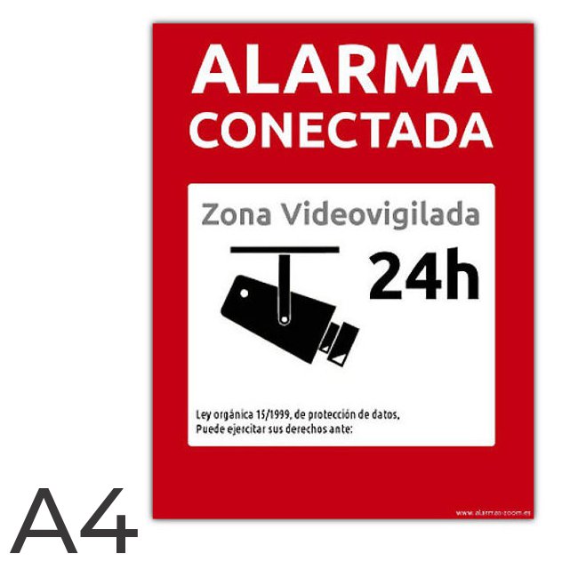 Placa de PVC Disuasorias Alarma SD Original tamaño folio A4 Modelo  zerovisión