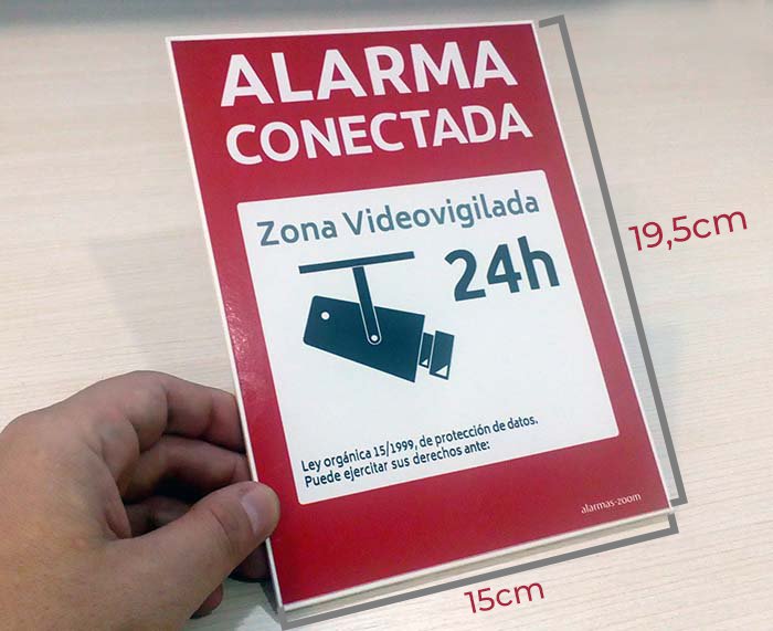 Cartel autoadhesivo para cristal 15x15 Alarma Conectada Videovigilancia 24H