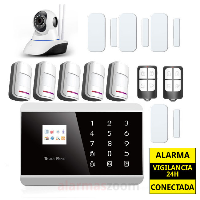 Alarma Hogar GSM Sin cuotas 5 Detectores de movimiento Camara IP AZ013