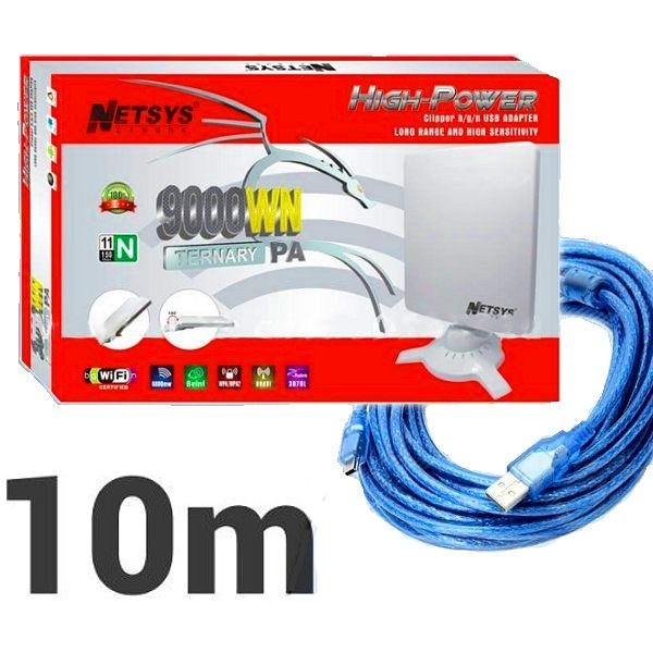 Netsys 9000WN Adaptador WiFi USB para PC cable 10 metros