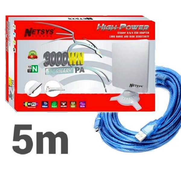 Netsys 9000WN Adaptador WiFi USB para PC cable 5 metros